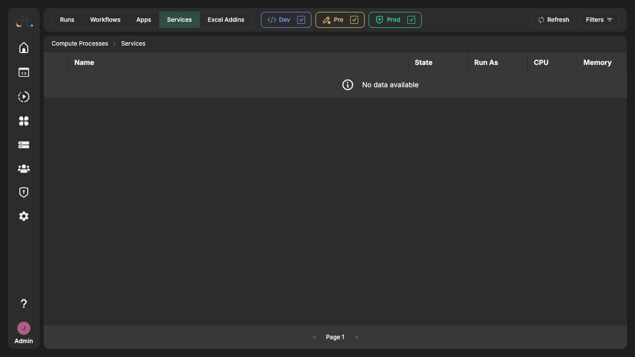 Services tab