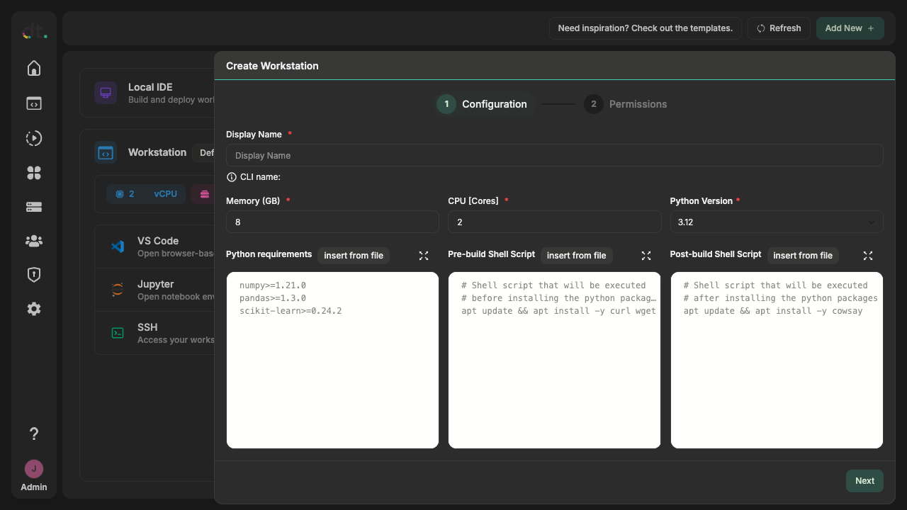 Create Workstation — Configuration