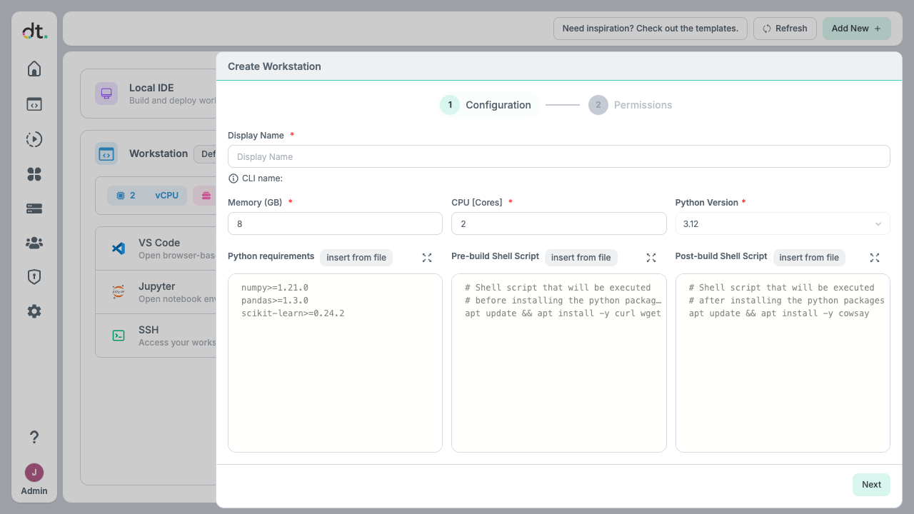 Create Workstation — Configuration