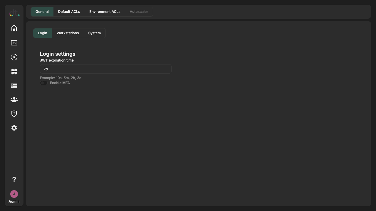 Settings in sidebar
