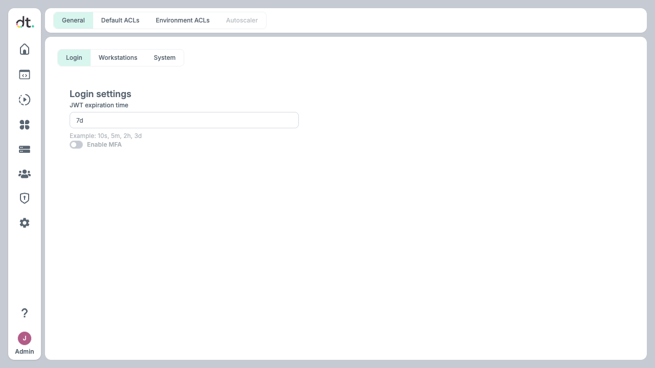 Settings in sidebar