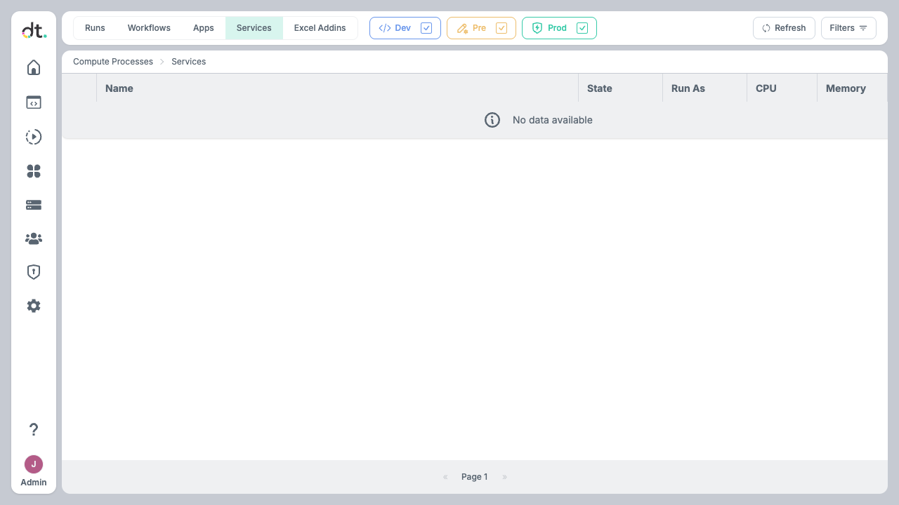 Services tab